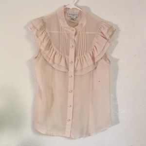 Vtg Sleeveless Ruffle Blouse
